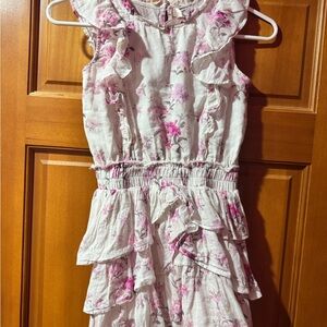 LoveShackFancy Kids Floral Ruffled Dress — White with Pink Roses
